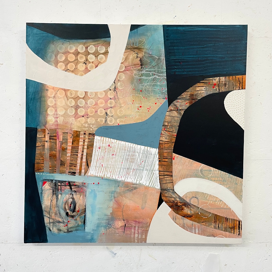 'Blue geometric abstract' painting - Image 8
