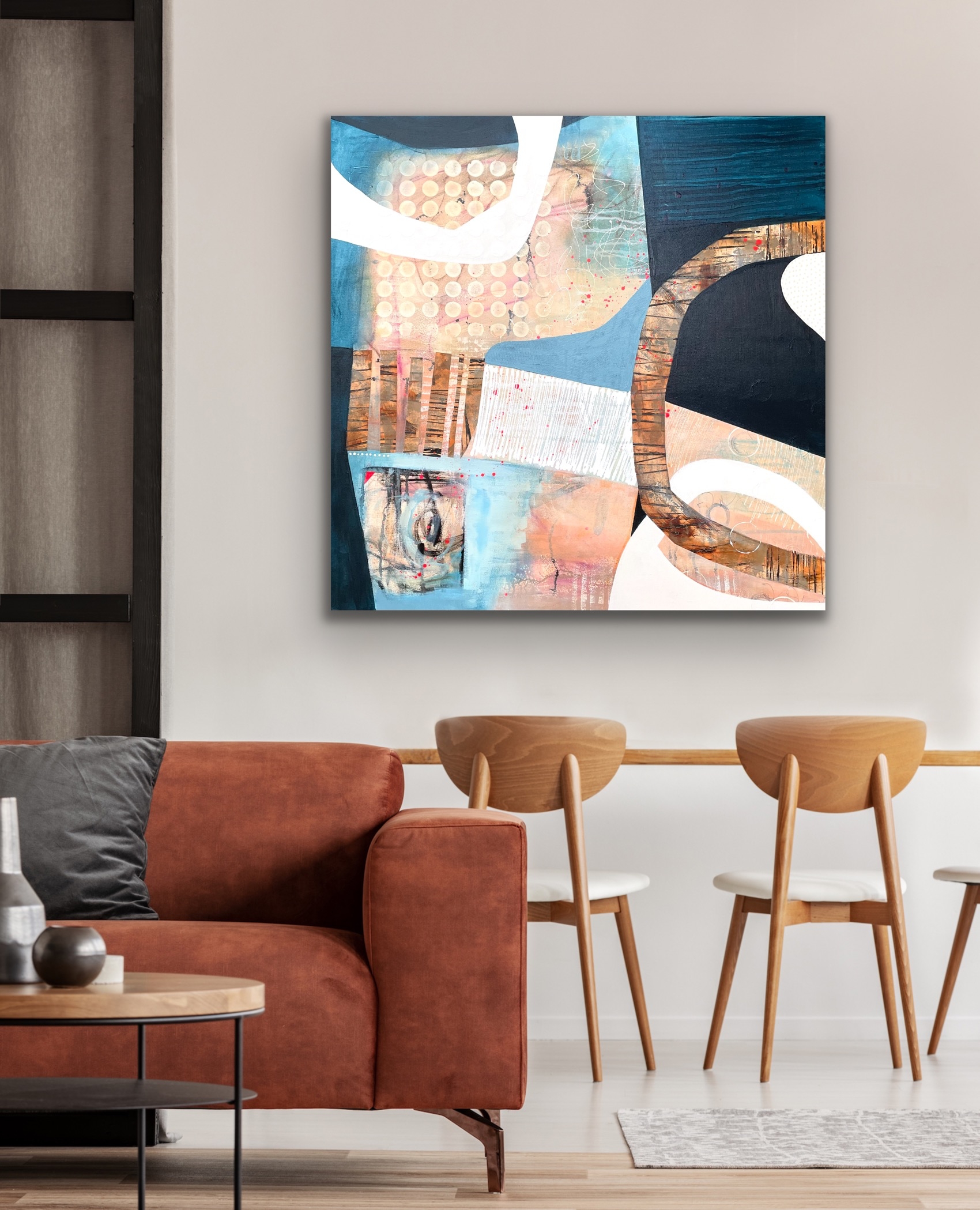 'Blue geometric abstract' painting - Image 6