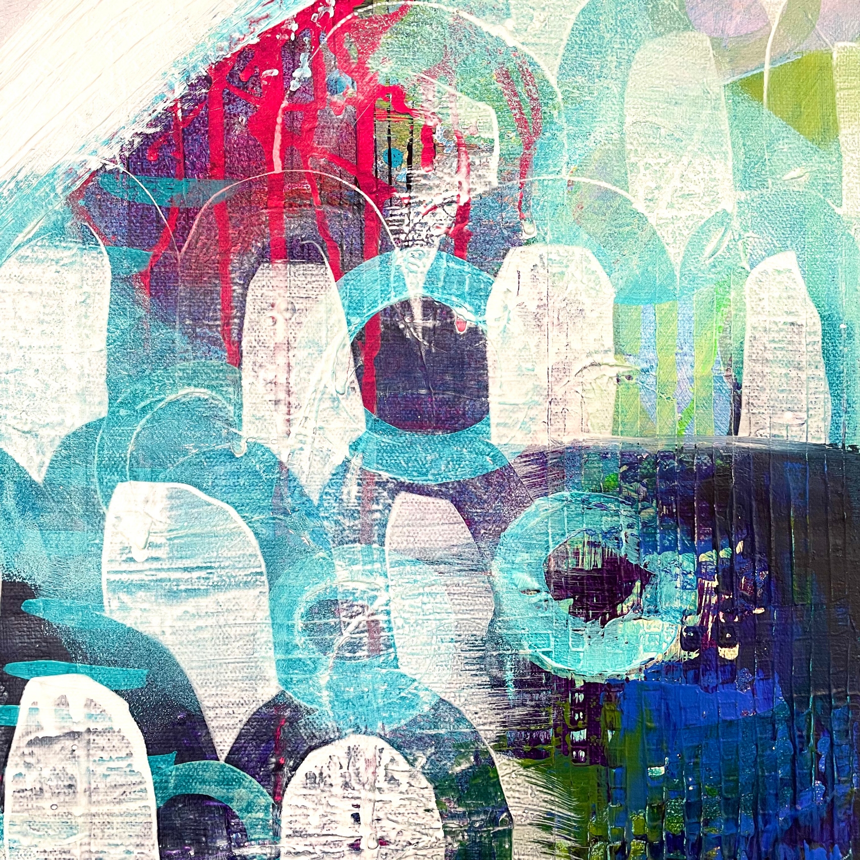 Close up shot of 'Just Blown Away' acrylic on canvas abstract painting