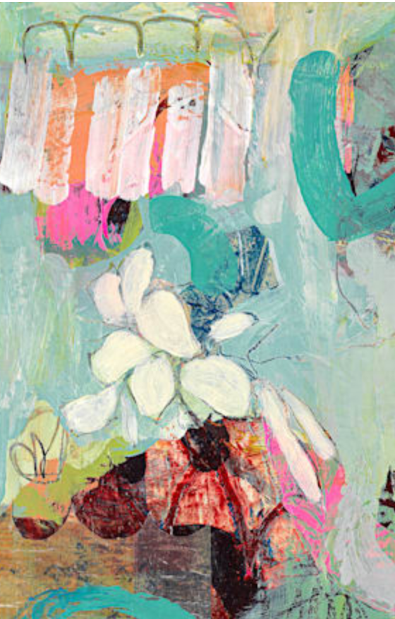 image of expressive abstract painting in jade, aqua and pink