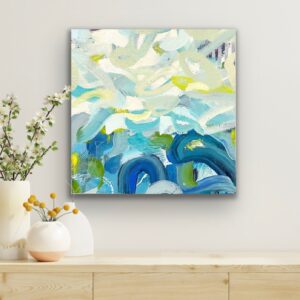 Image of 'Outward Expression' Painting abstract in blue and aqua,in situ