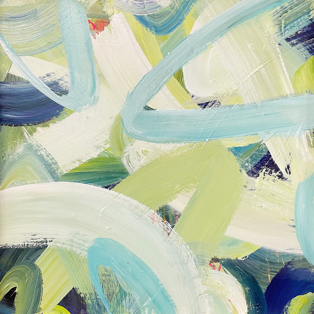 'Pistachio Polka' painting, blue and green abstract - Image 2