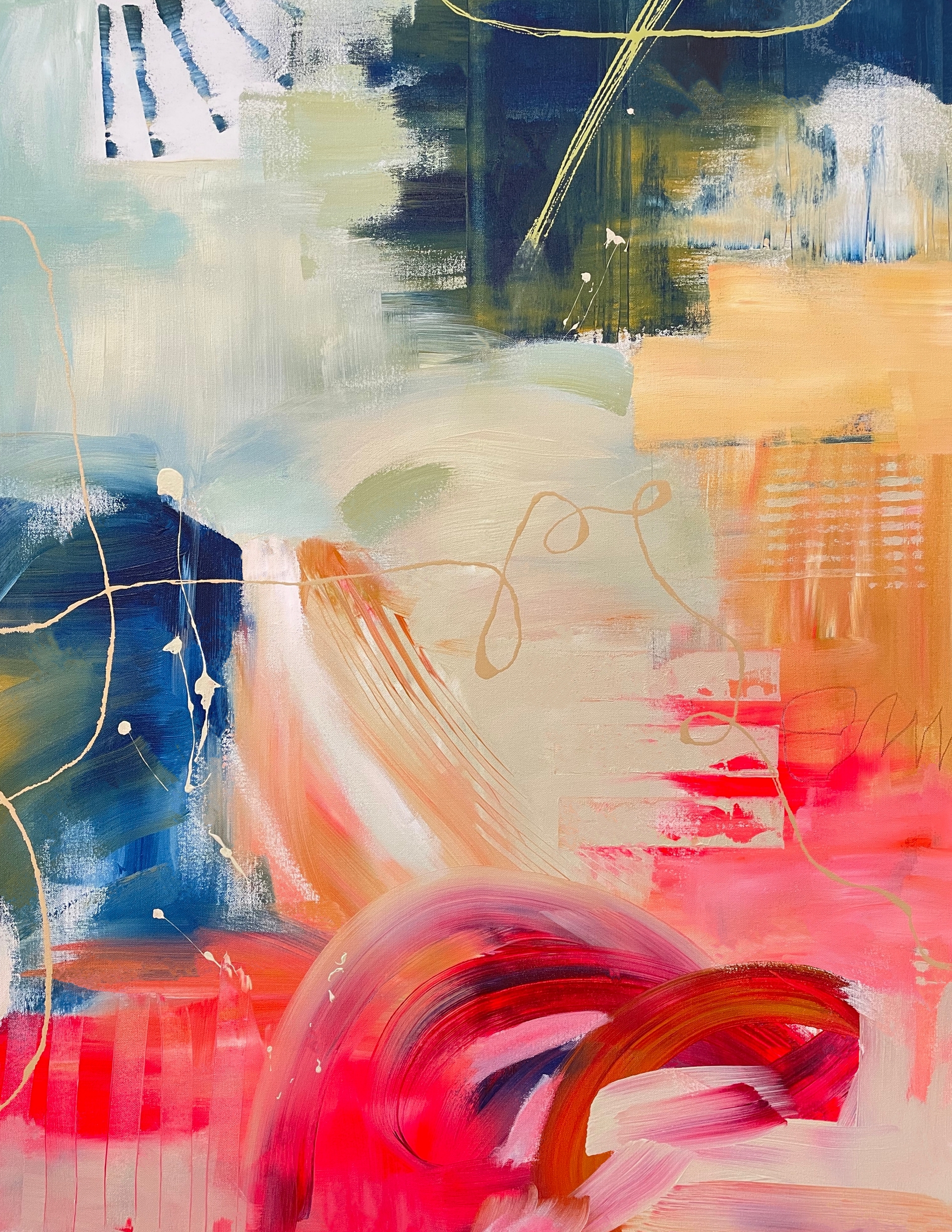 close up of Red Moon Rising, a modern abstract painting