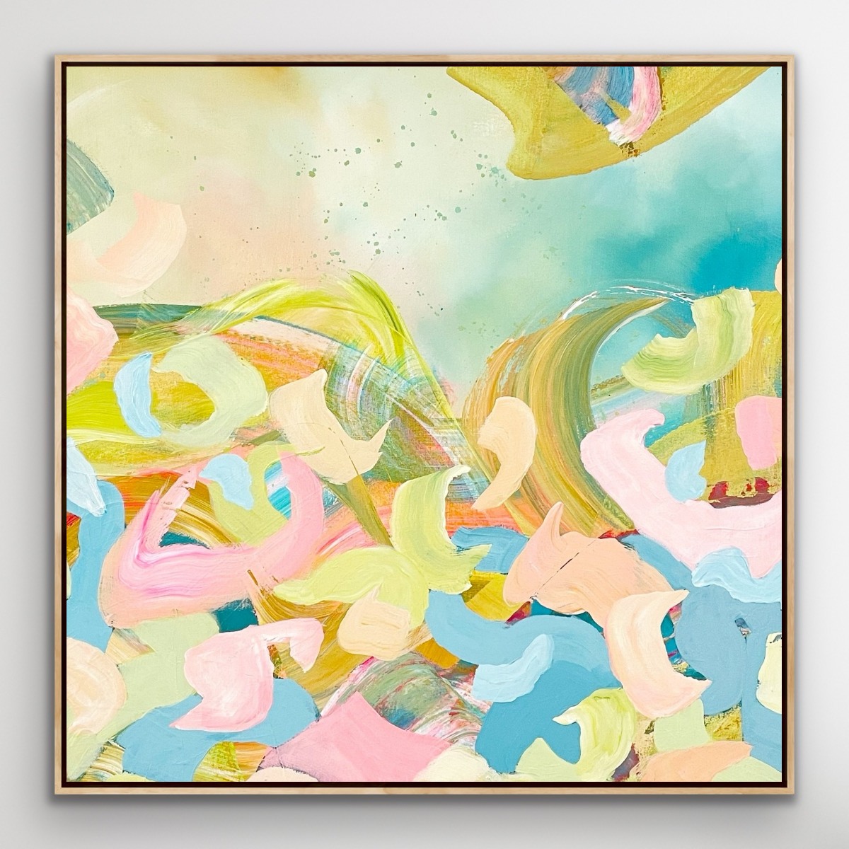 Image of pastel abstract 'Freedom's Song' Art Print on Canvas in oak frame