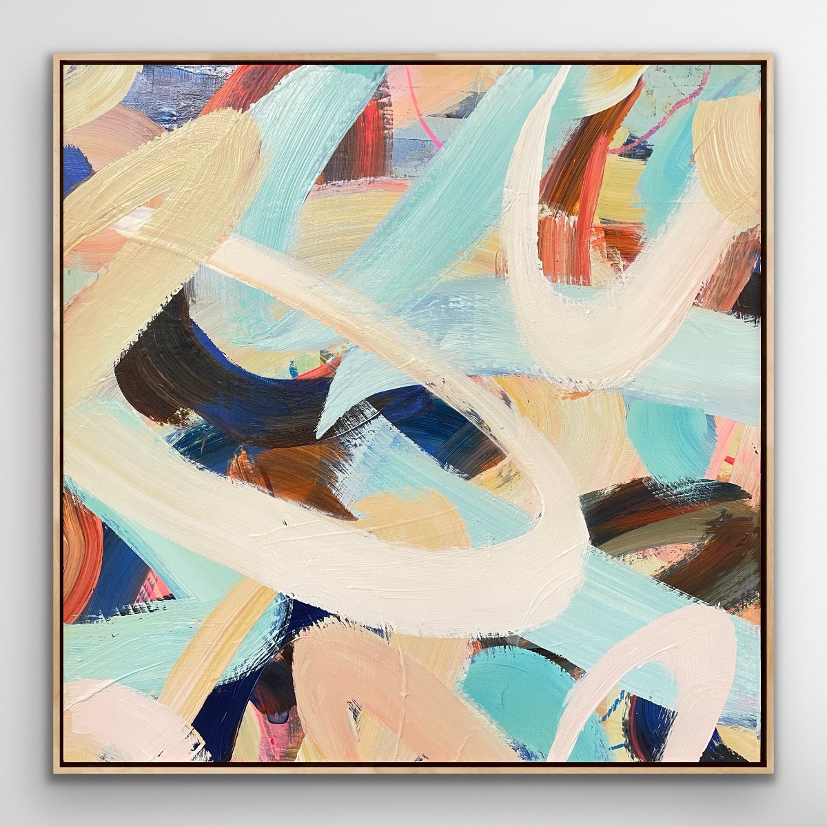 Image of abstract 'Twist and Shout' Art Print on Canvas in oak frame